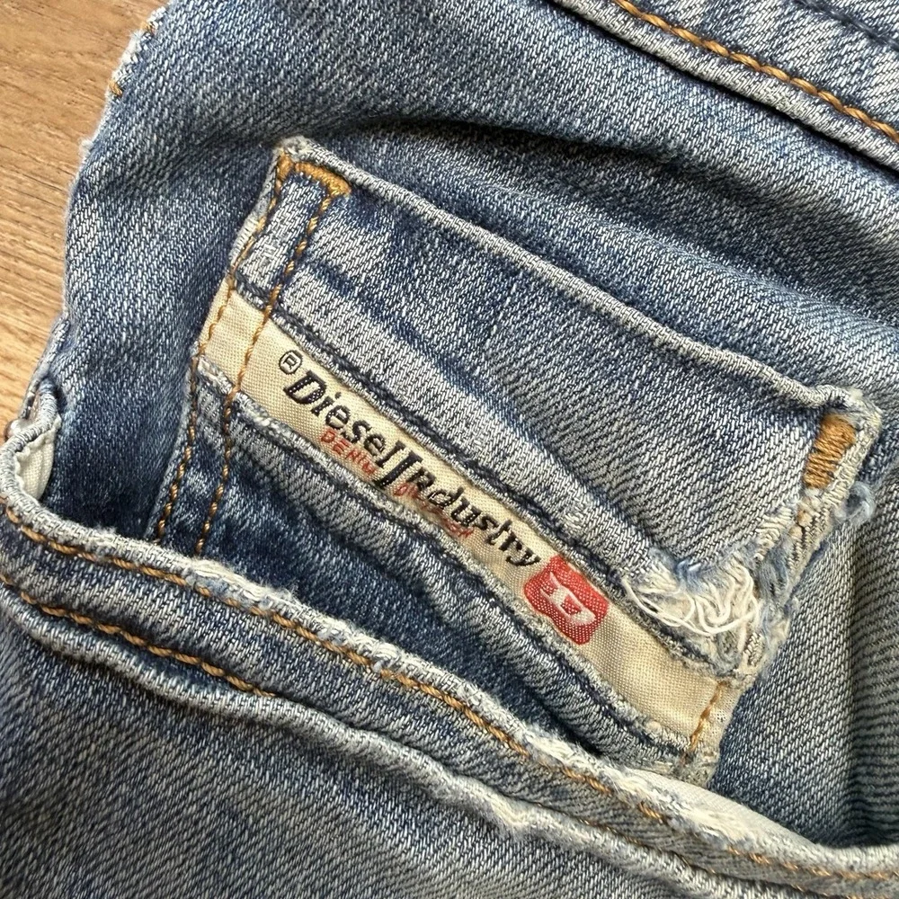Diesel Buster Jeans‎ Men 33x32 Blue Slim Tapered Stretch Dirty Wash Ripped 082AZ